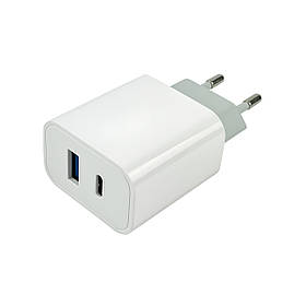 МЕРЕЖЕВИЙ ЗАРЯДНИЙ ПРИСТРІЙ MIBRAND MI-33 GAN 30W TRAVEL CHARGER USB-A + USB-C WHITE