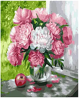 Картина за номерами Квіти Набір для розпису на полотні Півонії на вікні Живопис по номерам 40x50 Rainbow Art GX26465
