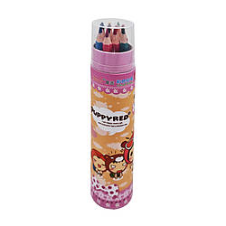 Набір олівців 12 кольорів Bambi 6120 у тубусі Рожевий, World-of-Toys