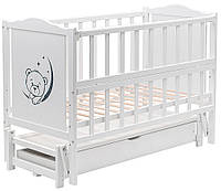 Кровать Babyroom Тедди T-03 фигурное быльце, маятник продольный, ящик, откидной бок белый