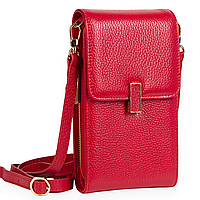 Шкіряна сумка гаманець на шию Eminsa 40241-37-5 з відділенням для телефону червона