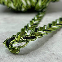 Декоративная тесьма-косичка 13 мм - зеленая с золотом