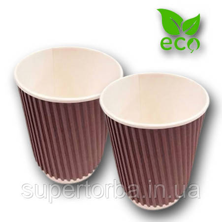 Стакан одноразовий паперовий гофрований об'єм 250 мл коричнеий 20 шт/уп., фото 1