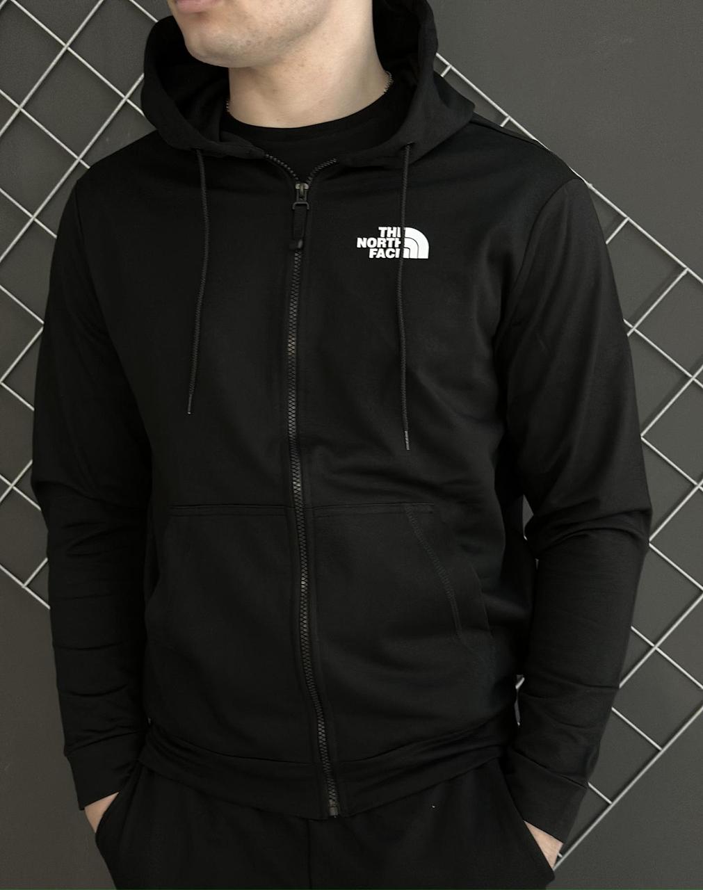 Чорна чоловіча крута кофта на змійці The North Face (двонитка). Кофти з капюшоном чоловічі TNF