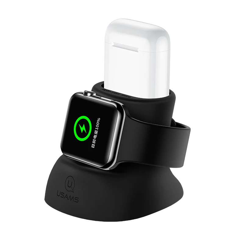 Підставка для зарядки USAMS 2in1 Silicon Charging Holder For Apple Watch And AirPods US-ZJ051 Black