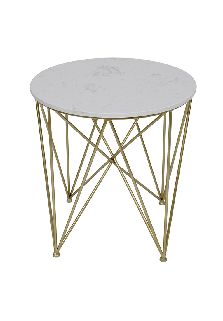 Кавовий столик на металевих ніжках зі стільницею із білого натульного каменю, 49*49*52.5см, фото 1