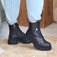 Ботинки черные кожаные женские на шнуровке. 39 размер
