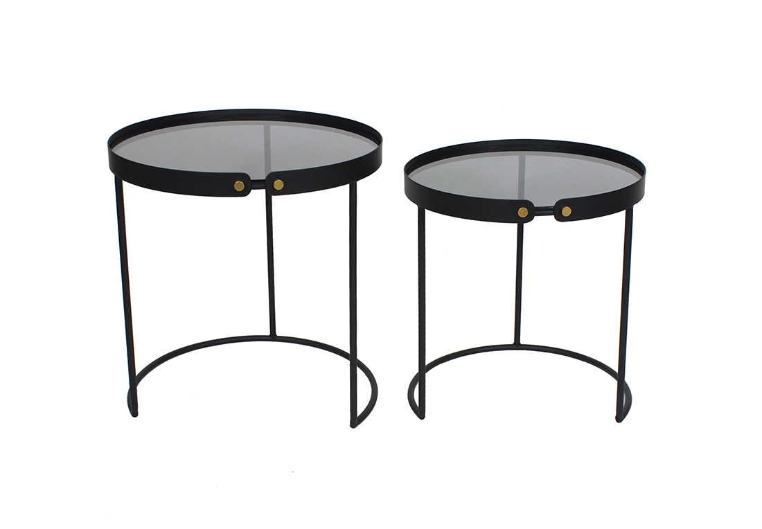 Набір журнальних металевих столиків (2шт) зі скляними стільницями 43*43*46, 48.5*48.5*51см, колір - чорний, фото 1