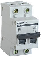 Автоматический выключатель GENERICA ВА47-29 2P 16A 4,5кА характеристика C