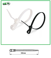 Стяжка кабельная нейлоновая с кольцом 3x110 Такеl белые/ черные 100шт