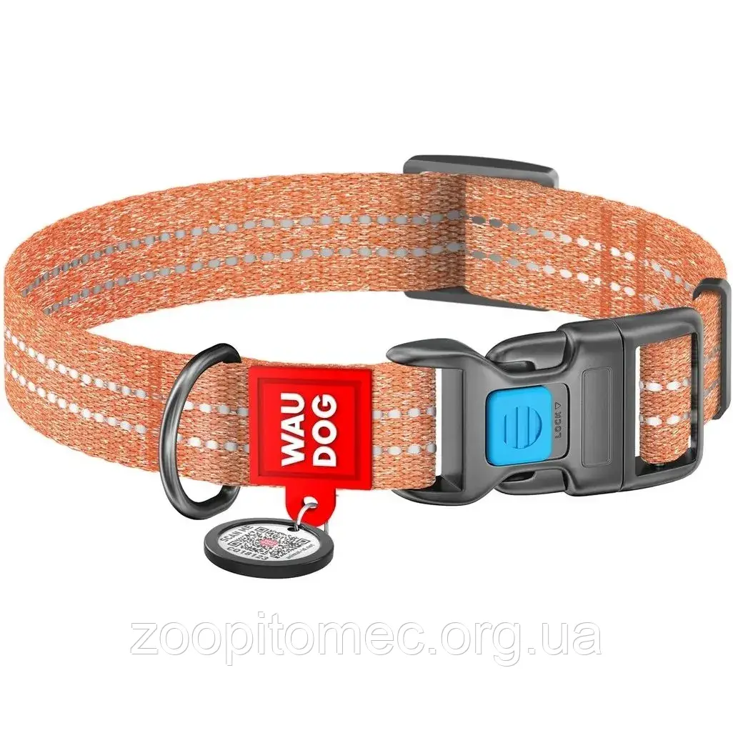 Нашийник WAUDOG Re-cotton з QR-паспортом, 15 мм 23-35 Встановлена бавовна Жовтогаряча
