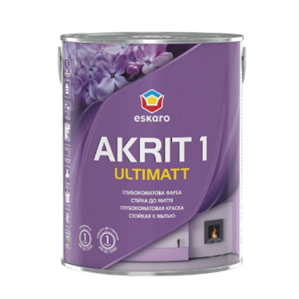 Фарба ESKARO Akrit 1 Ultimatt TR для стін і стель (глубокоматова), 0.85 л