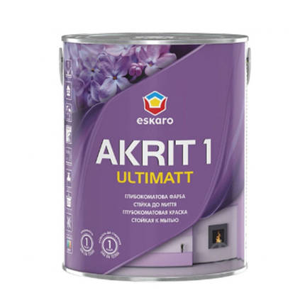 Фарба ESKARO Akrit 1 Ultimatt TR для стін і стель (глубокоматова), 0.85 л, фото 1