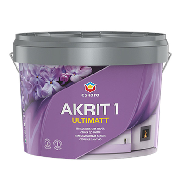 Фарба ESKARO Akrit 1 Ultimatt TR для стін і стель (глубокоматова), 9 л