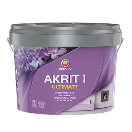 Фарба ESKARO Akrit 1 Ultimatt TR для стін і стель (глубокоматова), 9 л, фото 1