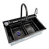 Кухонна мийка 75*45D PVD чорна Platinum Handmade "ВОДОСПАД", фото 9