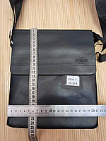 Мужская сумка POLO из эко кожи черная с ремнем через плече, планшетка мужская 24×20×5см