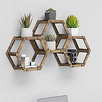Hexagonica шестигранні дерев'яні полиці 3 шт, полиця на кухню навісна, декоративні полиці на стіну