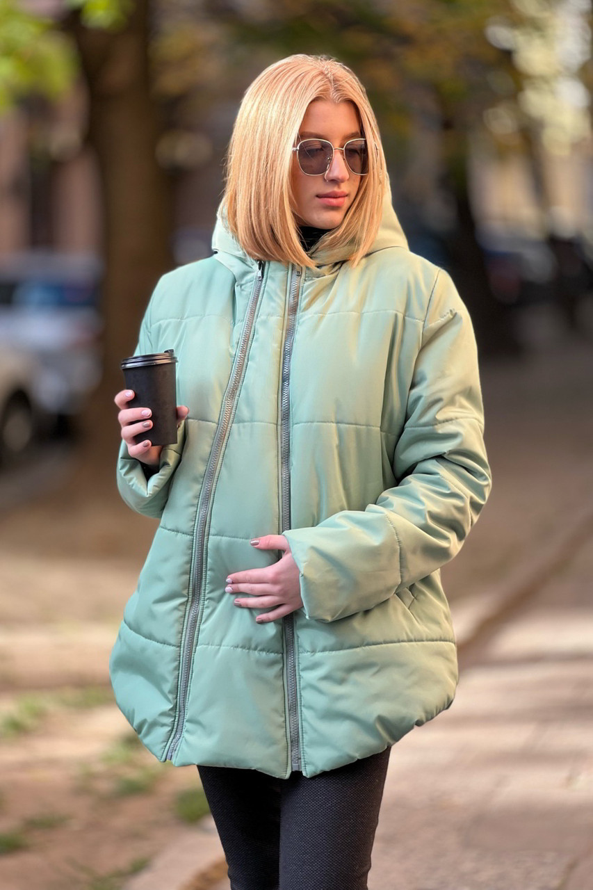 Стильна куртка на флісі для вагітних, фісташкова