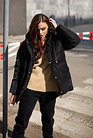 Куртка женская зимняя длинная теплая черного цвета с капюшоном