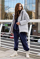 Куртка женская зимняя длинная теплая серого цвета с капюшоном