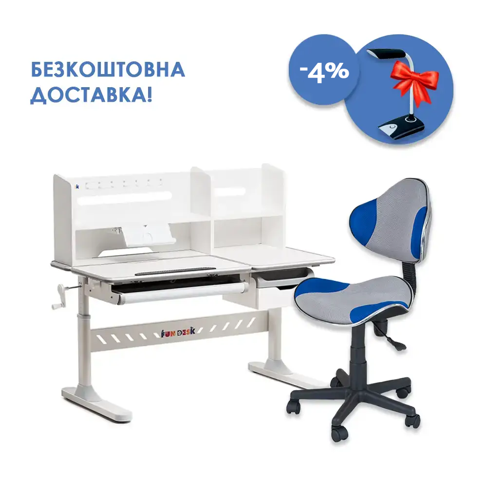 Парта-трансформер Fundesk Fiore II Grey + стілець FunDesk LST3 Blue-Grey