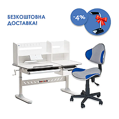 Парта-трансформер Fundesk Fiore II Grey + стілець FunDesk LST3 Blue-Grey