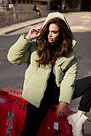 Куртка-пуховик жіноча тепла зимова зелена з капюшоном