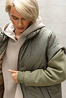 Куртка-жилет женская стильная оливковая из плащевки, деми XXL-3XL, 2000000182346