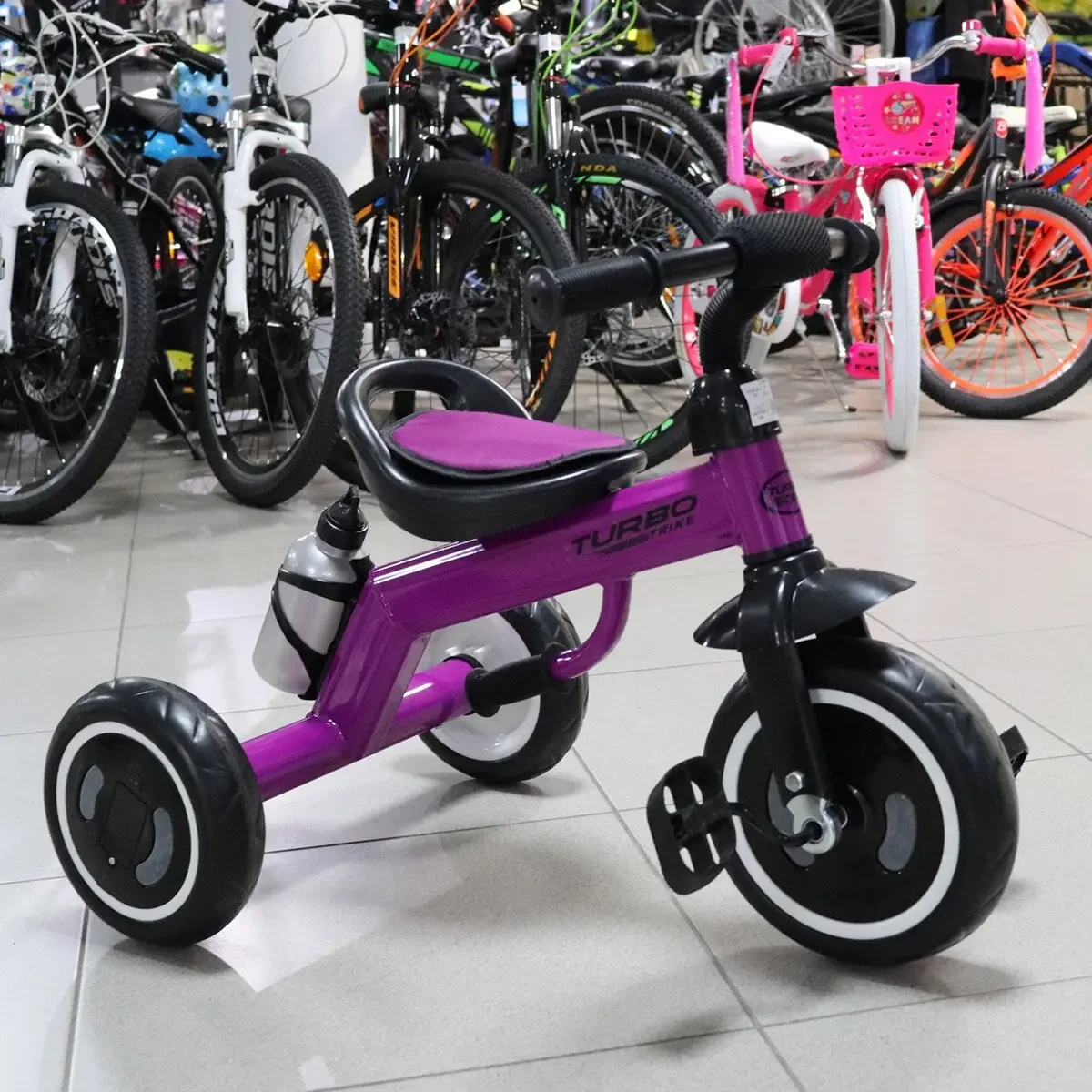 Велосипед триколісний Turbotrike M 3648-M-2 (колеса з підсвіткою, сидіння регульоване, пляшечка)