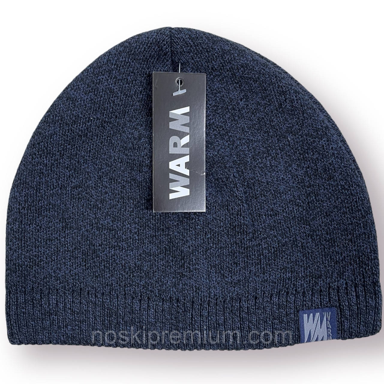 Шапка чоловіча "Коротка гумка" вовняна на флісі без закота Warm розмір 54-58, синя, 020161, фото 1