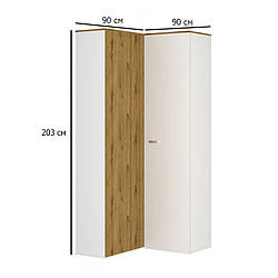 Шафа кутова в передпокій Сокме Барселона 2Д 89х89 см біла зі вставками дуб артисан