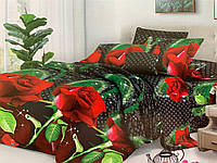 Комплект постільної білизни Бязь Чорний з трояндами Двоспальний розмір 180х220