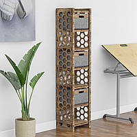 Hexagonica Шкаф-пенал из дерева Honeycomb, шкаф с ящиками для хранения 3 серых корзинки (1800В х 413Ш х 345Г)