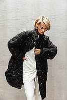 Куртка-рубашка женская теплая осенне-зимняя синтепух черная L-XL, 2000000183534