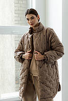 Куртка-рубашка женская теплая осенне-зимняя синтепух бежевая L-XL, 2000000183565