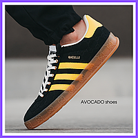 Кроссовки мужские и женские Adidas Gucci x Gazelle black yellow / кеды Адидас Газели черные с желтым