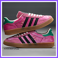 Кроссовки женские Adidas x Gucci Gazelle Pink Velvet / кеды Адидас Газели розовые