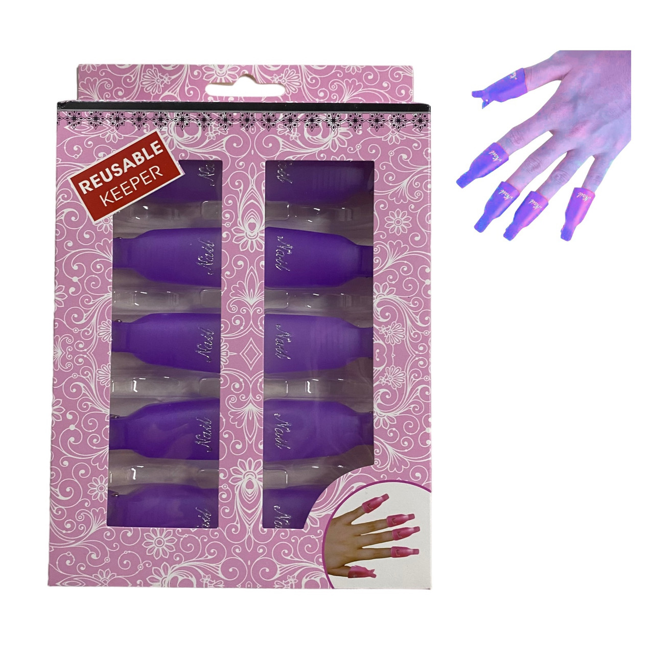 Затискачі кліпси для зняття гель лаку, акрилу, фіолетові, 10 шт