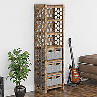 Hexagonica Шкаф-пенал из дерева Honeycomb, шкаф с ящиками для игрушек, 6 серых корзинок (1800В х 528Ш х 345Г)