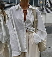 Жіноча однотонна видовжена класична базова біла оверсайз сорочка,тканина штапель,розмір універсал 42-46