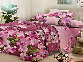Комплект постільної білизни Бязь Темно рожевий із квітами Двоспальний розмір 180х220