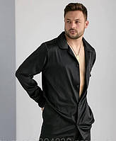 Черная мужская пижама рубашка и штаны шелк стильная красивая домашняя модная