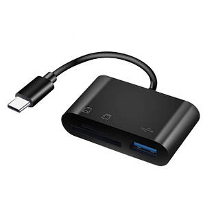 Кардридер OTG конвертер хаб USB Type-C — USB 3.0 + SD Card + TF Card (3 в 1) Black, фото 3