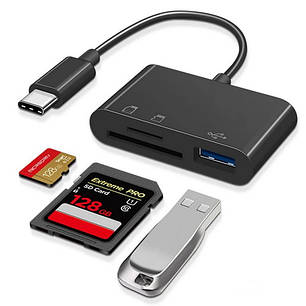 Кардридер OTG конвертер хаб USB Type-C — USB 3.0 + SD Card + TF Card (3 в 1) Black, фото 1