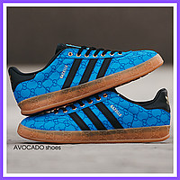 Кроссовки мужские Adidas Gazelle x Gucci Blue Black / кеды Адидас Газели синие с черным