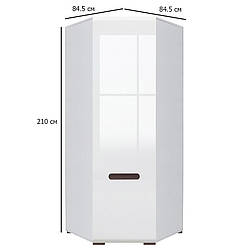 Кутова шафа Амелія SZFN1D/21/10 85х210см кольору німфея альба з білими глянсовими фасадами БРВ-Україна