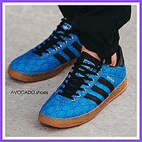 Кроссовки мужские Adidas Gazelle x Gucci Blue Black / кеды Адидас Газели синие с черным