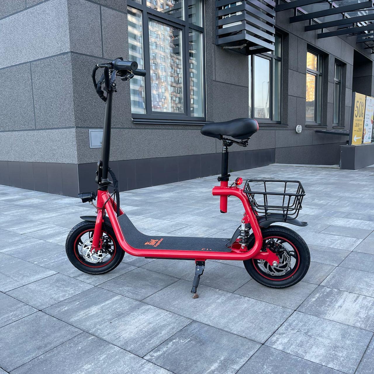 Електросамокат KUGOO С1 500W 11Ah червоний, з сидінням та посиленим кошиком