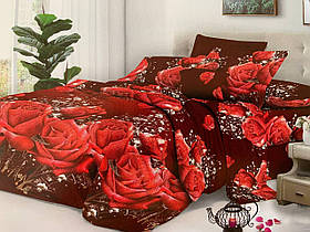 Комплект постільної білизни Бязь Бордовий з трояндами. Двоспальний розмір 180х220